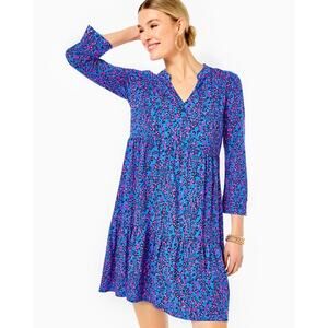 Lilly Pulitzer Alaina Dress Blue Flare Growl & Prowl Print Small